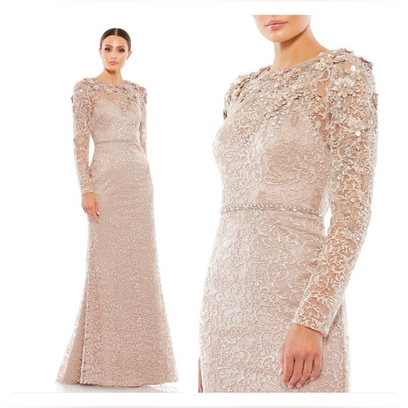 Mac Duggal 11217 NWT Illusion Neckline Long Sleeve Dress - Picture 1 of 9